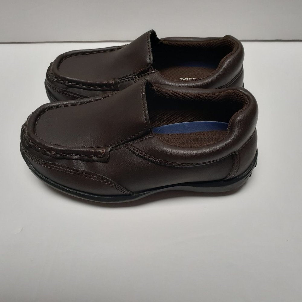 Faded Glory Boys Shoes Brown Faux Leather Slip On Loafer Size 8